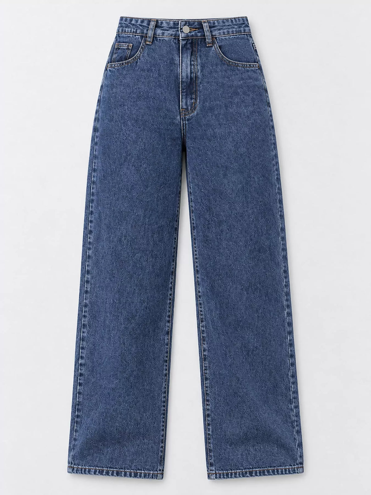Blue high waisted wide leg jeans, front view