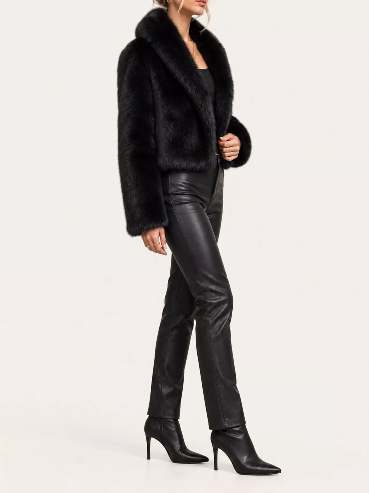 Faux Fur Cropped Coat in black