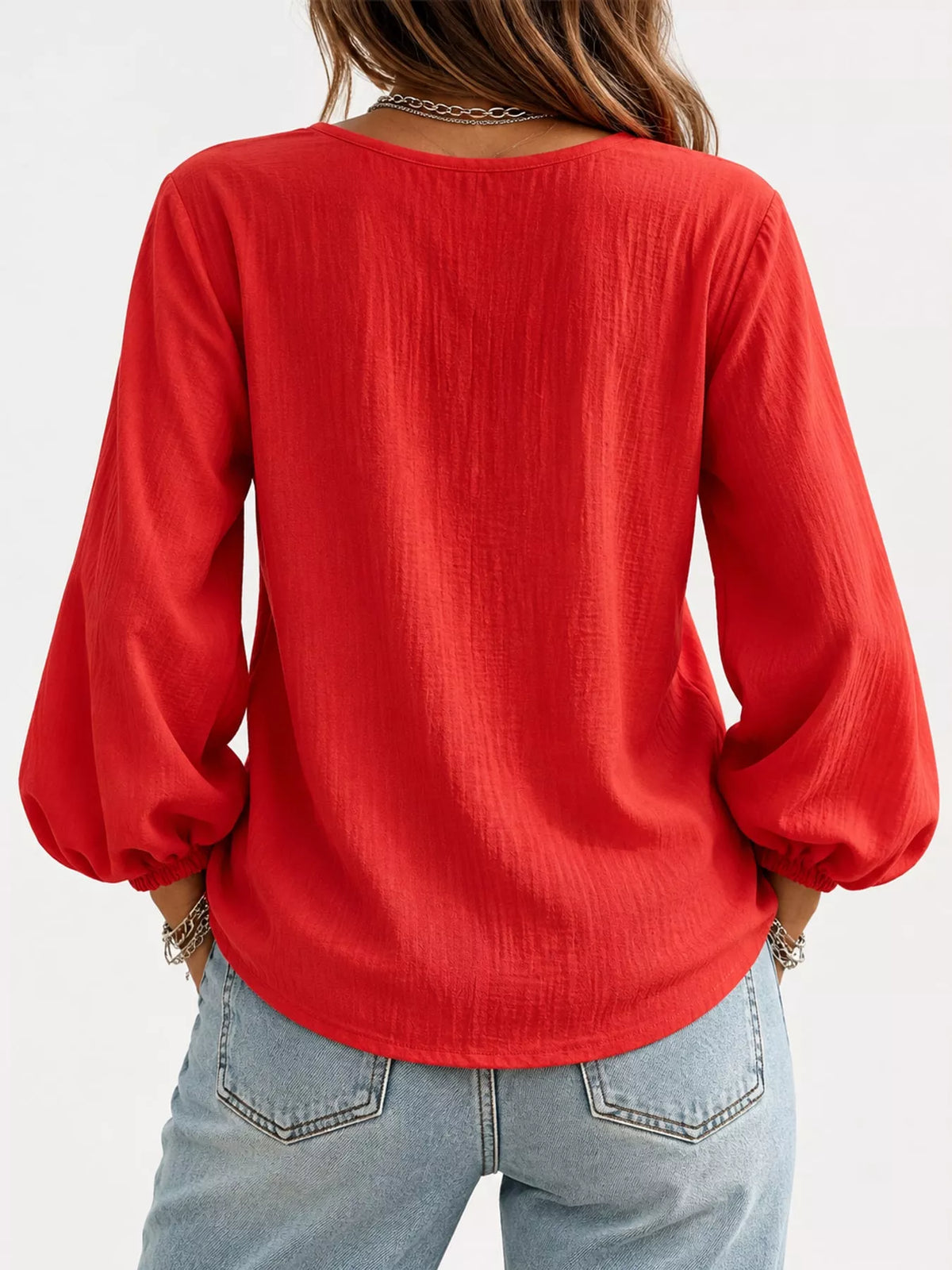 Elastic-cuff blouse, red back