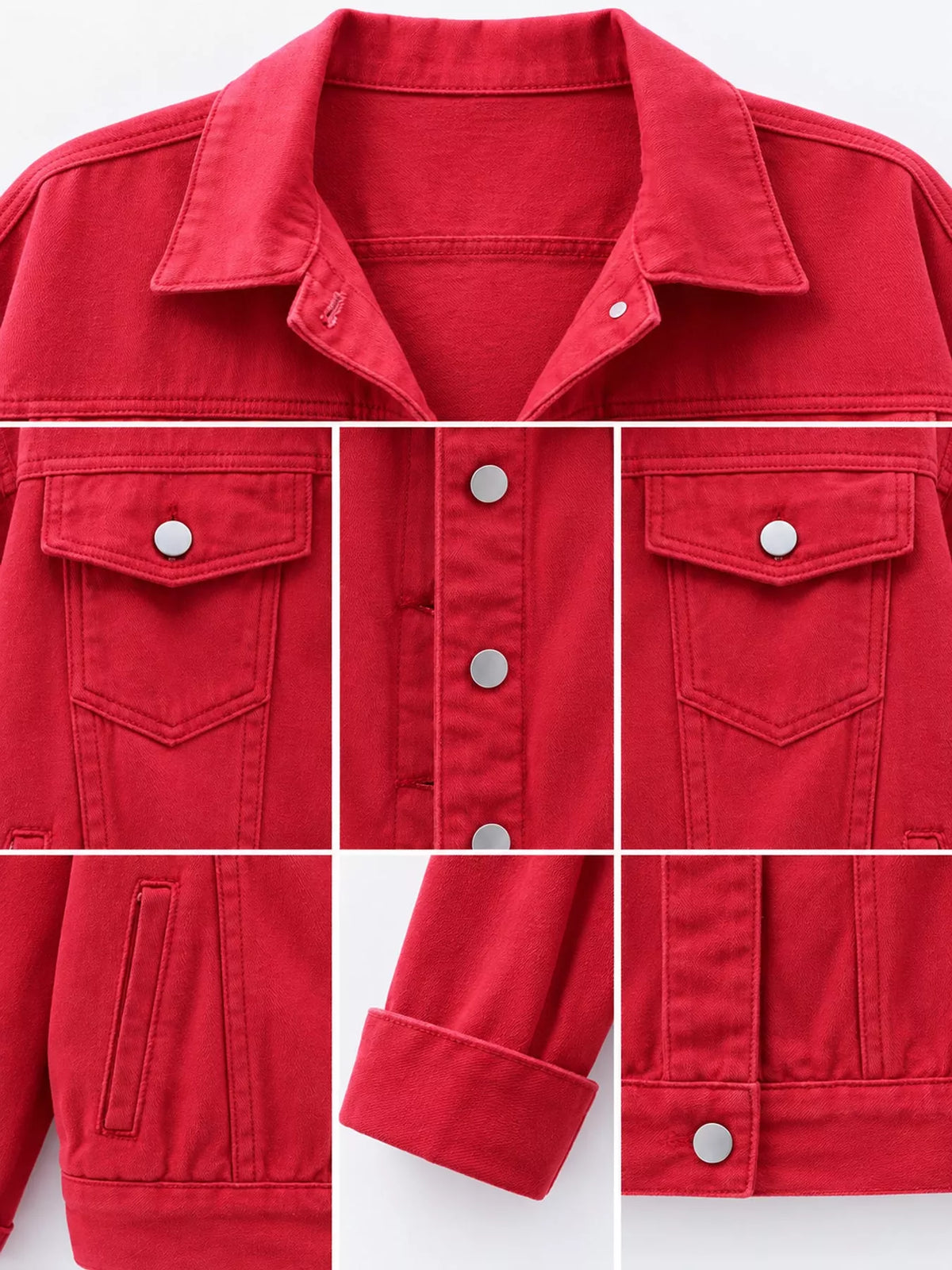 Button-Down Classic Cropped Denim Jacket — construction details