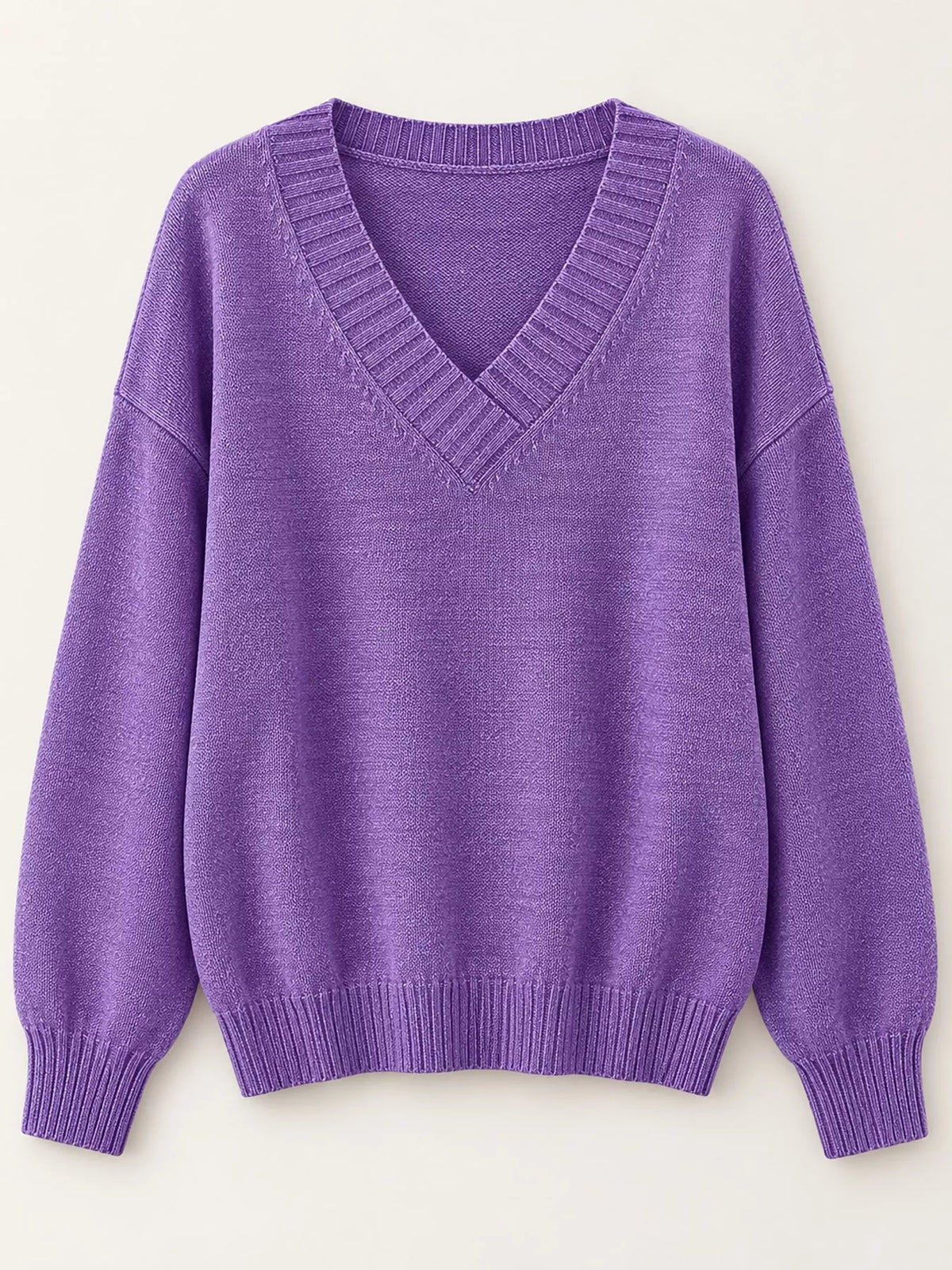 V-neck sweater, purple flat lay