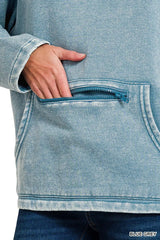 Trendsi Zenana Fleece Washed High Neck Kangaroo Pocket Sweatshirt -