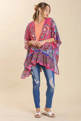 Trendsi Umgee Full Size Mixed Print Ruffle Hem Open Front Cover Up Plus Size -