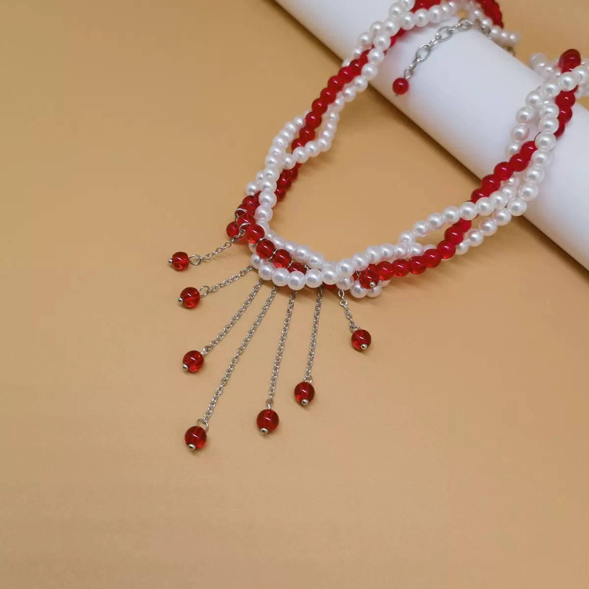 Trendsi Twisted Bead Tassel Necklace -