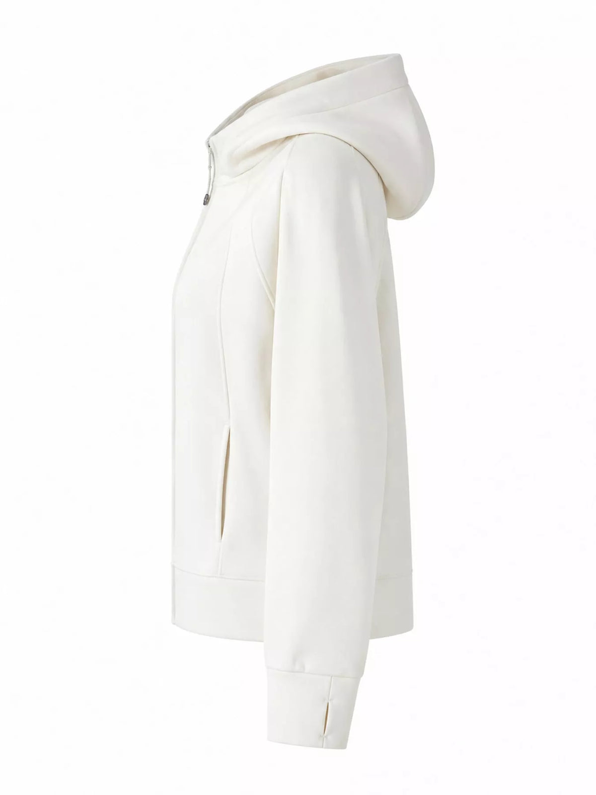 White full-zip long sleeve hoodie with pockets