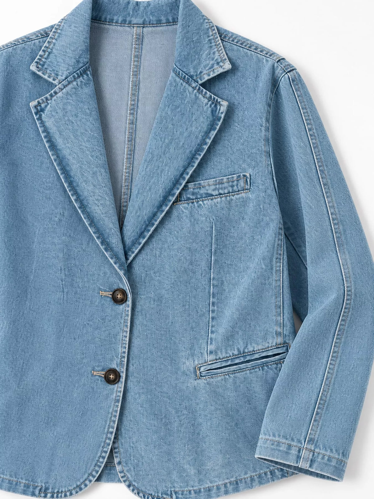 Lapel Collar Denim Blazer in light blue, front view