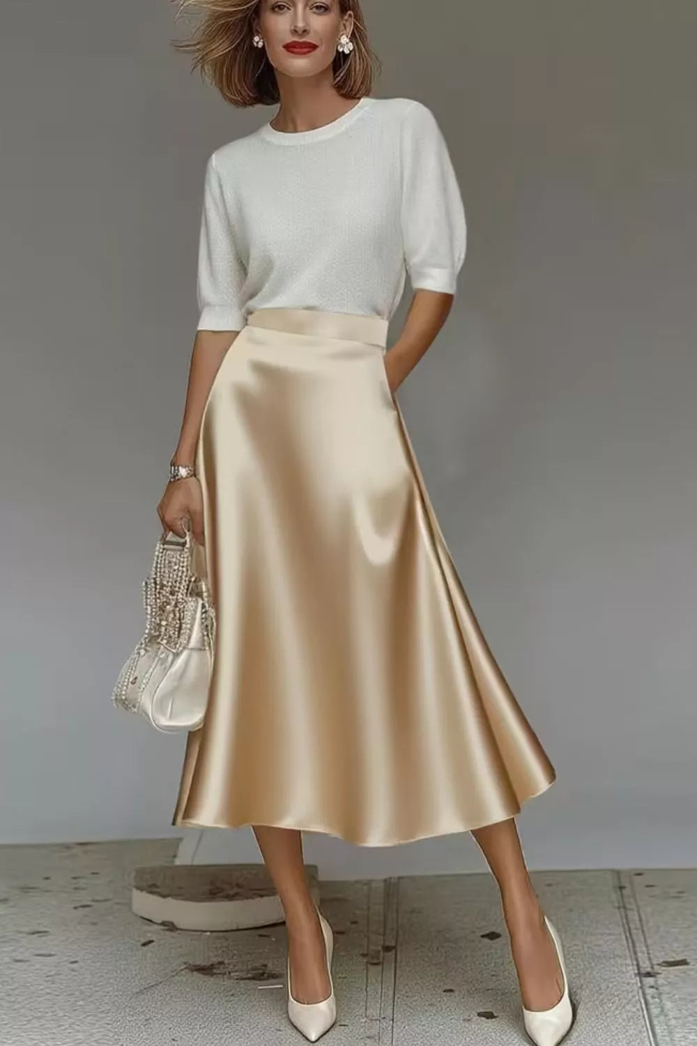 Trendsi Satin A-Line Midi Skirt -