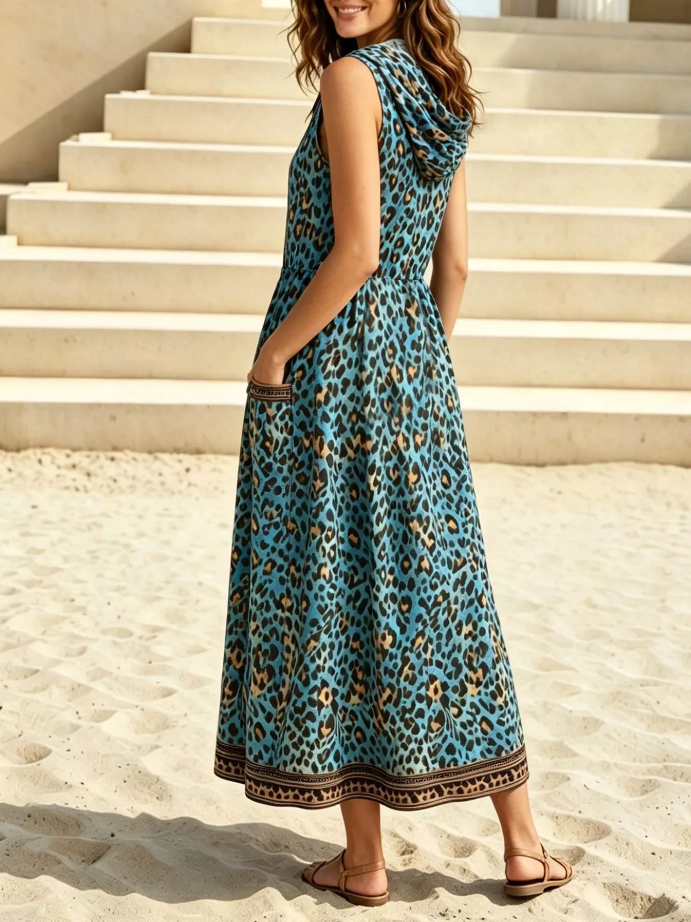 Trendsi Leopard Zip Front Hooded Dress -