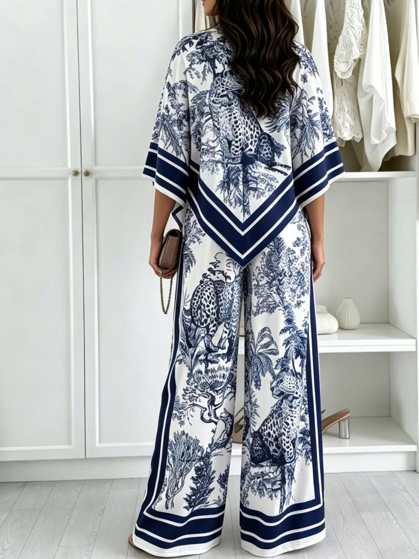 Trendsi Asymmetrical Printed Top and Wide-Leg Pants Set -