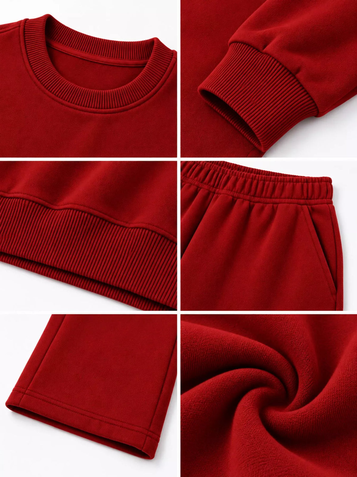 Crewneck Drop Shoulder Sweatshirt and Wide-Leg Pants Set — construction details