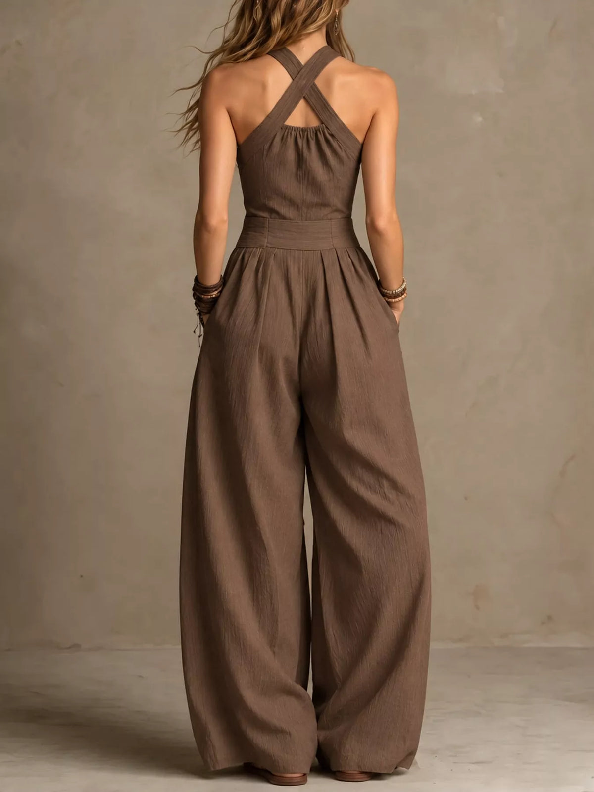 Wide-leg jumpsuit, brown back