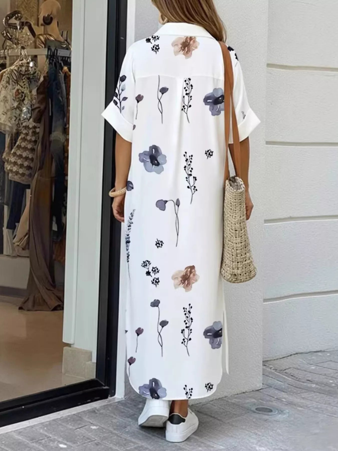 Trendsi Floral Print Button-Down Maxi Shirt Dress -