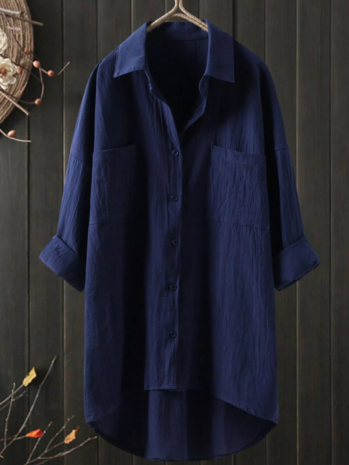 Cotton chest-pocket shirt, navy hanging front