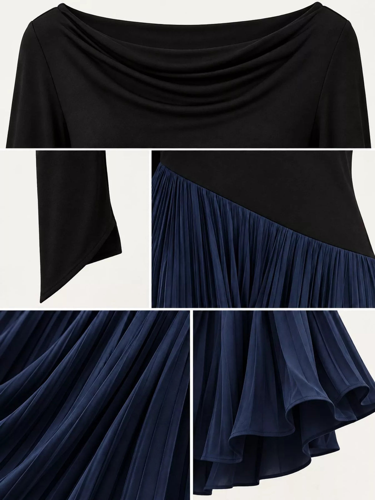 Cowl neck long sleeve maxi dress, construction and design details
