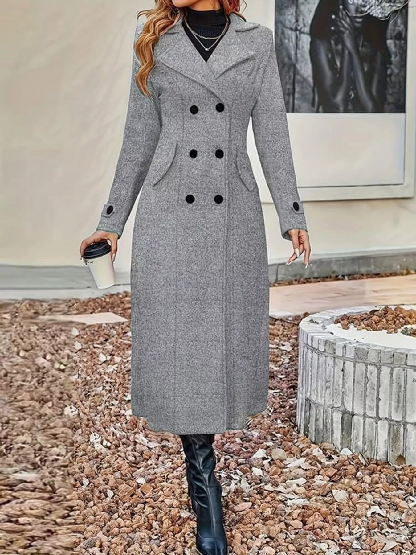 Trendsi Full Size Double-Breasted Longline Trench Coat Plus Size -