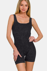 Trendsi Zenana Washed Ribbed Romper with Pad -