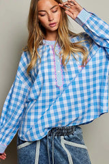 Trendsi POL Gingham Embroidered Palm Tree Blouse -
