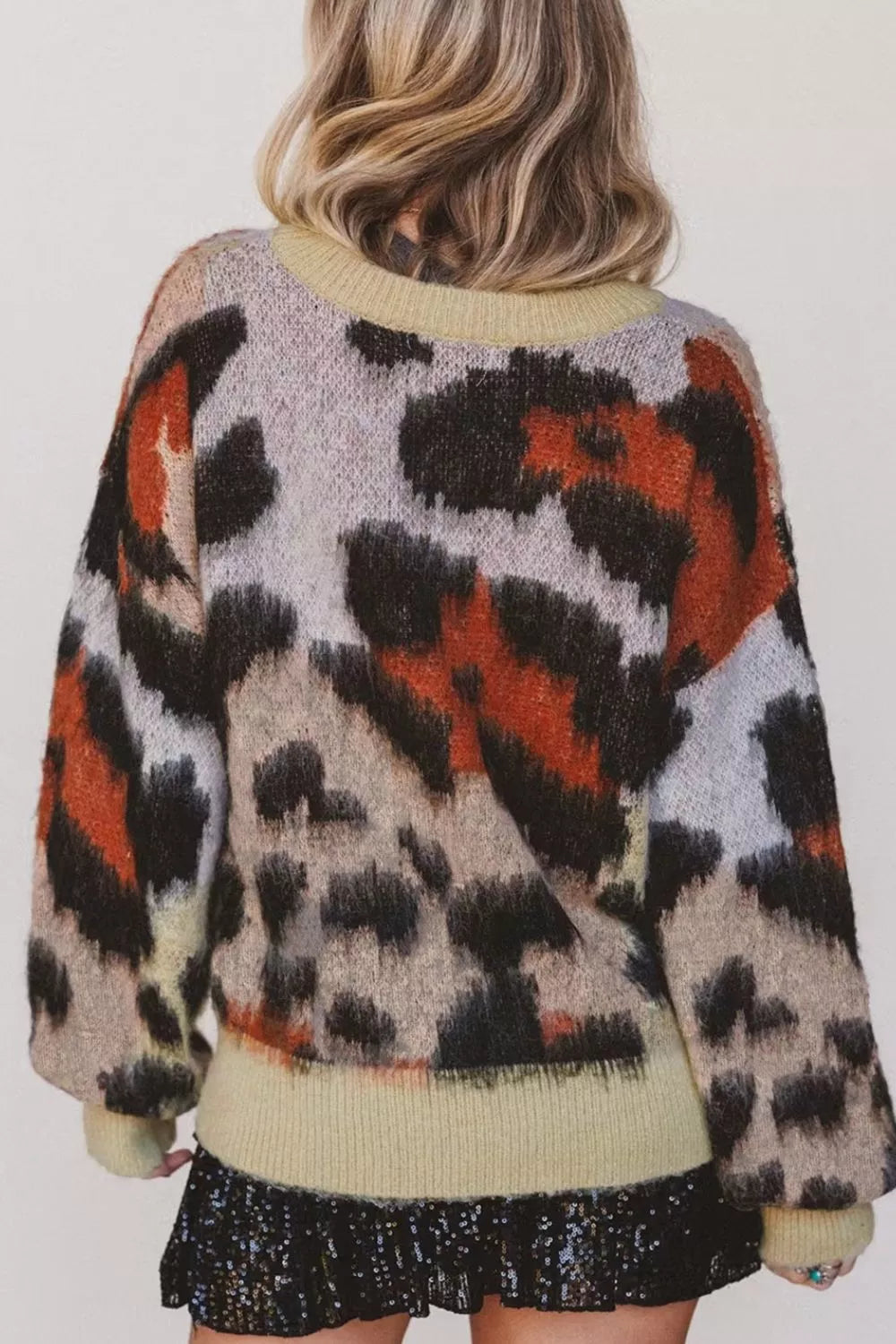 Trendsi Leopard Print Drop Shoulder Long Sleeve Round Neck Sweater -