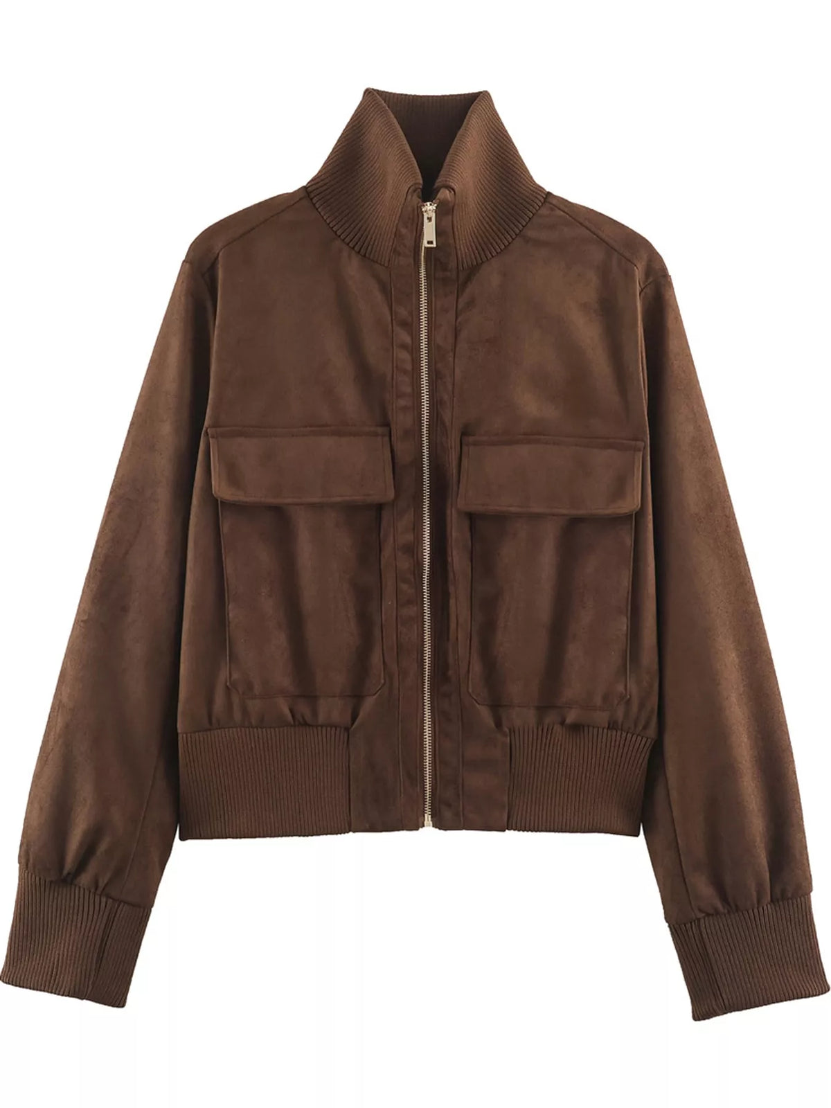 Suede Zip-Up Pocket Jacket — garment front