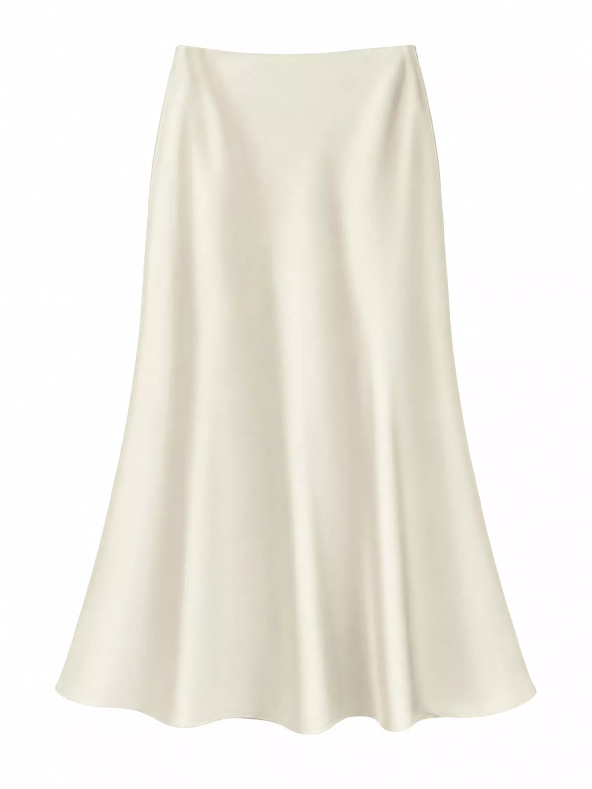 Zip-up satin skirt, cream front