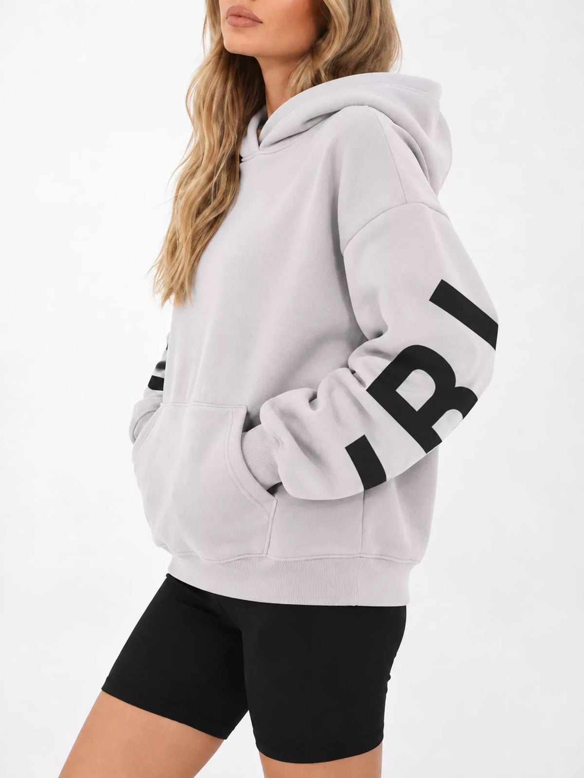 Letter Back Dropped Shoulder Hoodie — side view