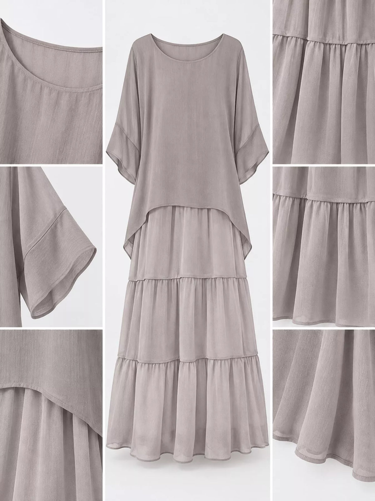 Layered maxi dress, gray detail collage