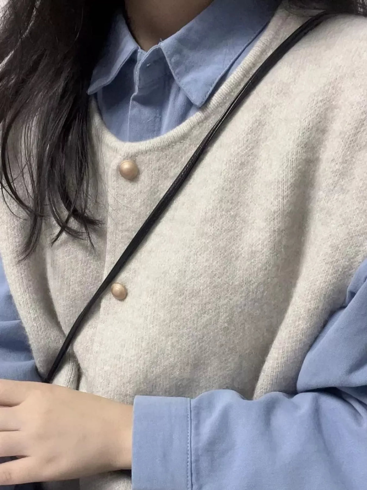 Button-Down Sweater Vest, detail view in gray