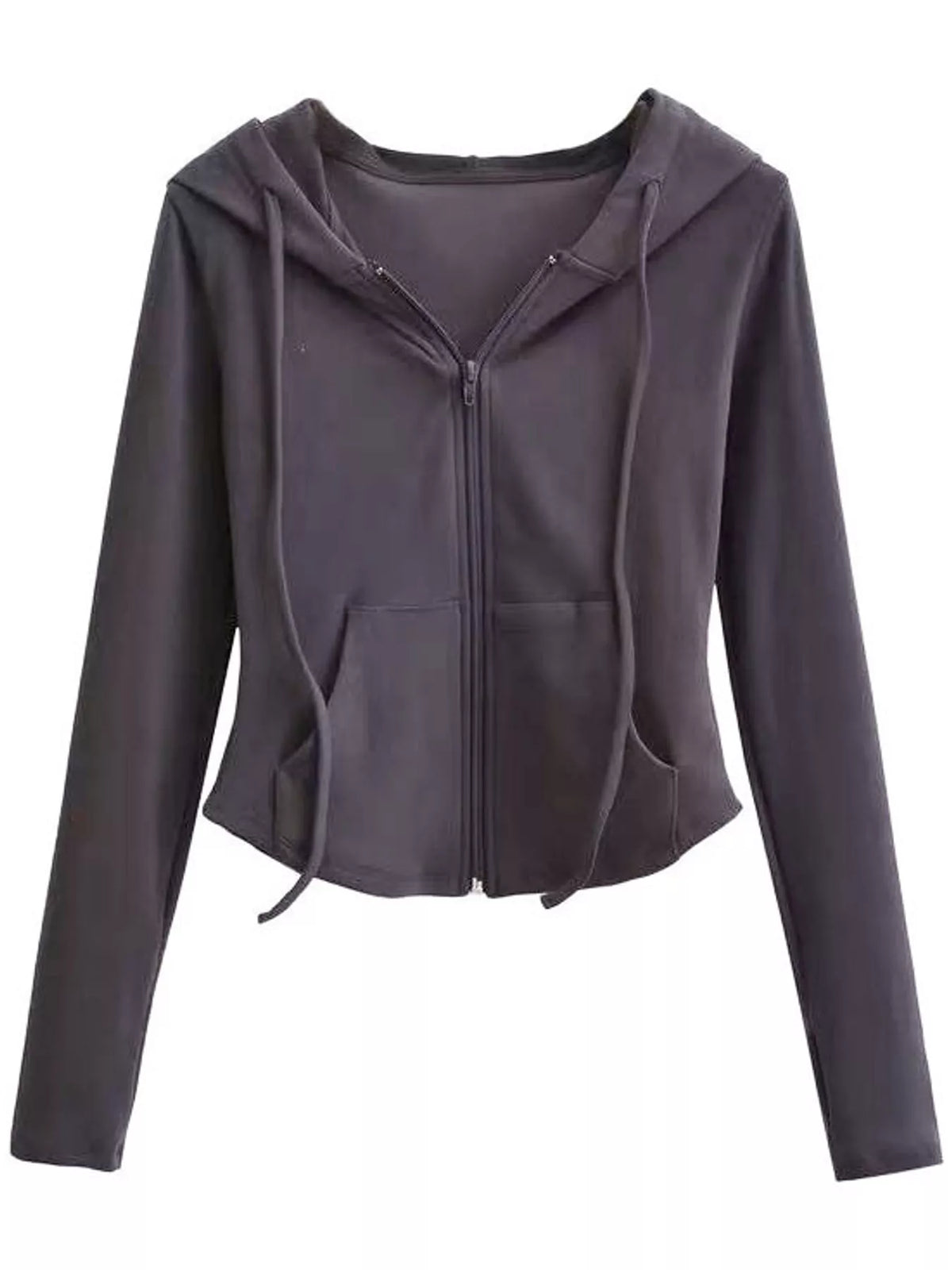 Drawstring hoodie, gray flat lay