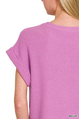 Trendsi Zenana Rolled Sleeve Top and Pants Sweater Set - Shirts