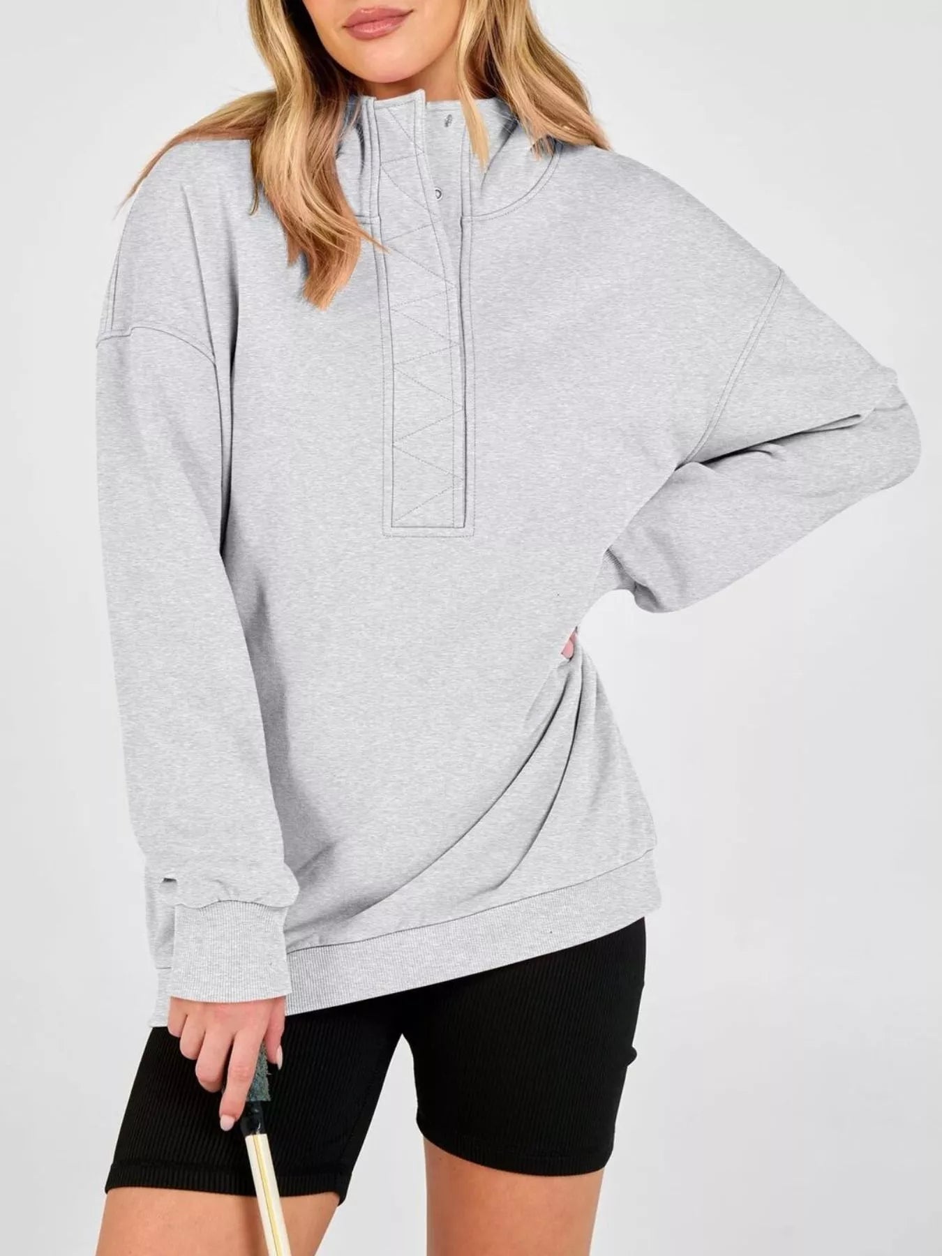 Trendsi Half Snap Dropped Shoulder Hoodie -