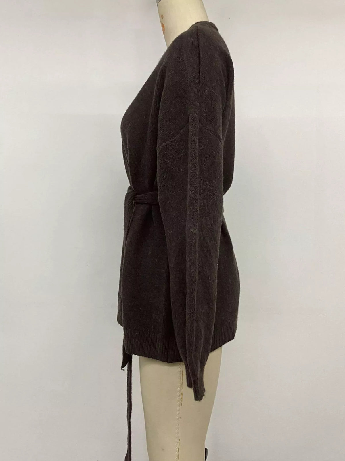 Tie waist dropped shoulder wrap cardigan