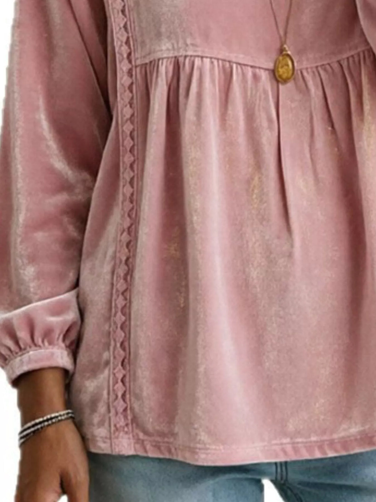 Women's V-Neck Long-Sleeve Velvet Blouse with Lace Trim — alternate view 8