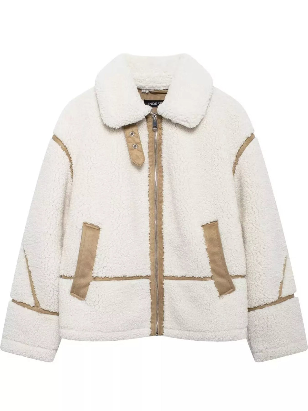 Contrast Trim Zip-Up Sherpa Jacket — garment front