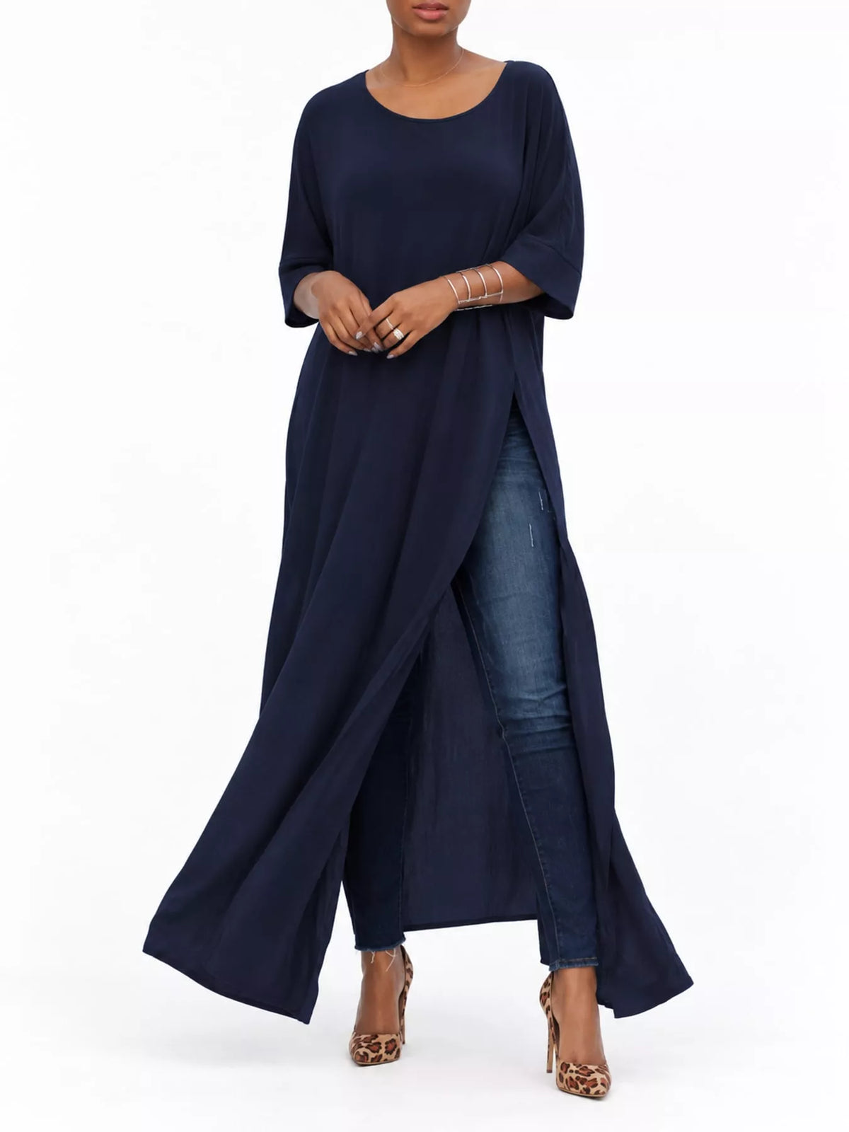 High-Slit Maxi Tunic Dress — front view