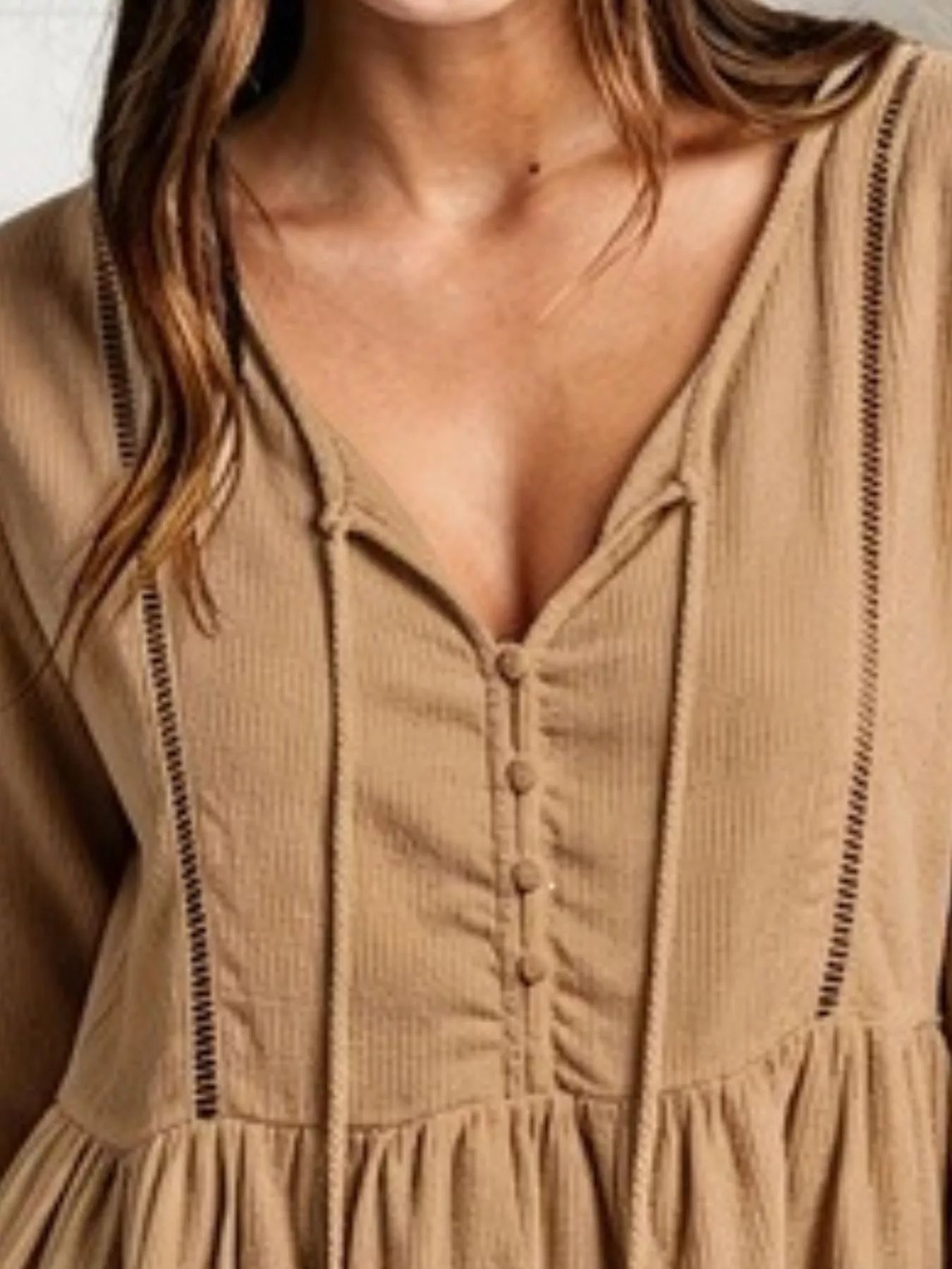 Trendsi Tassel Drawstring Long Sleeve Peplum Top -