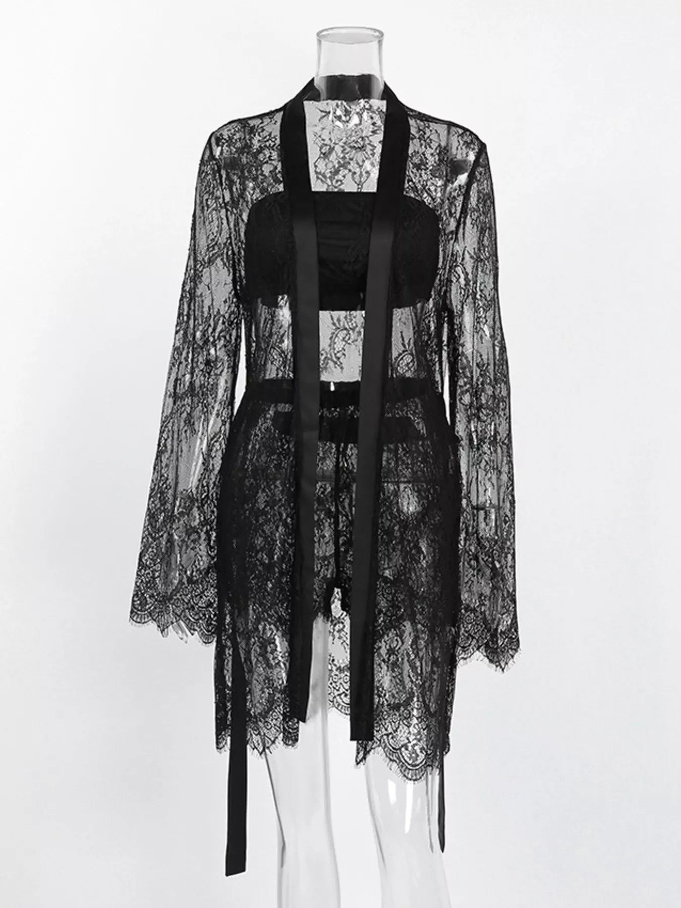 Trendsi Lace Tube Top & Cardigan and Shorts Three-Piece Lounge Set -