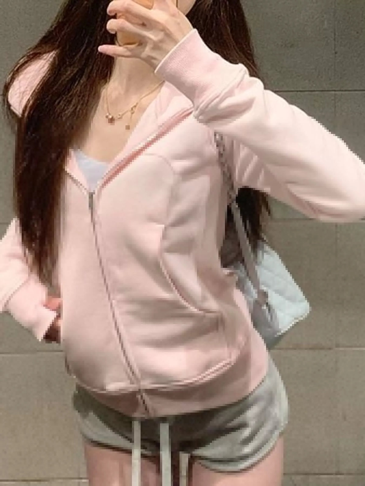 Pink slim fit full zip hoodie, front view