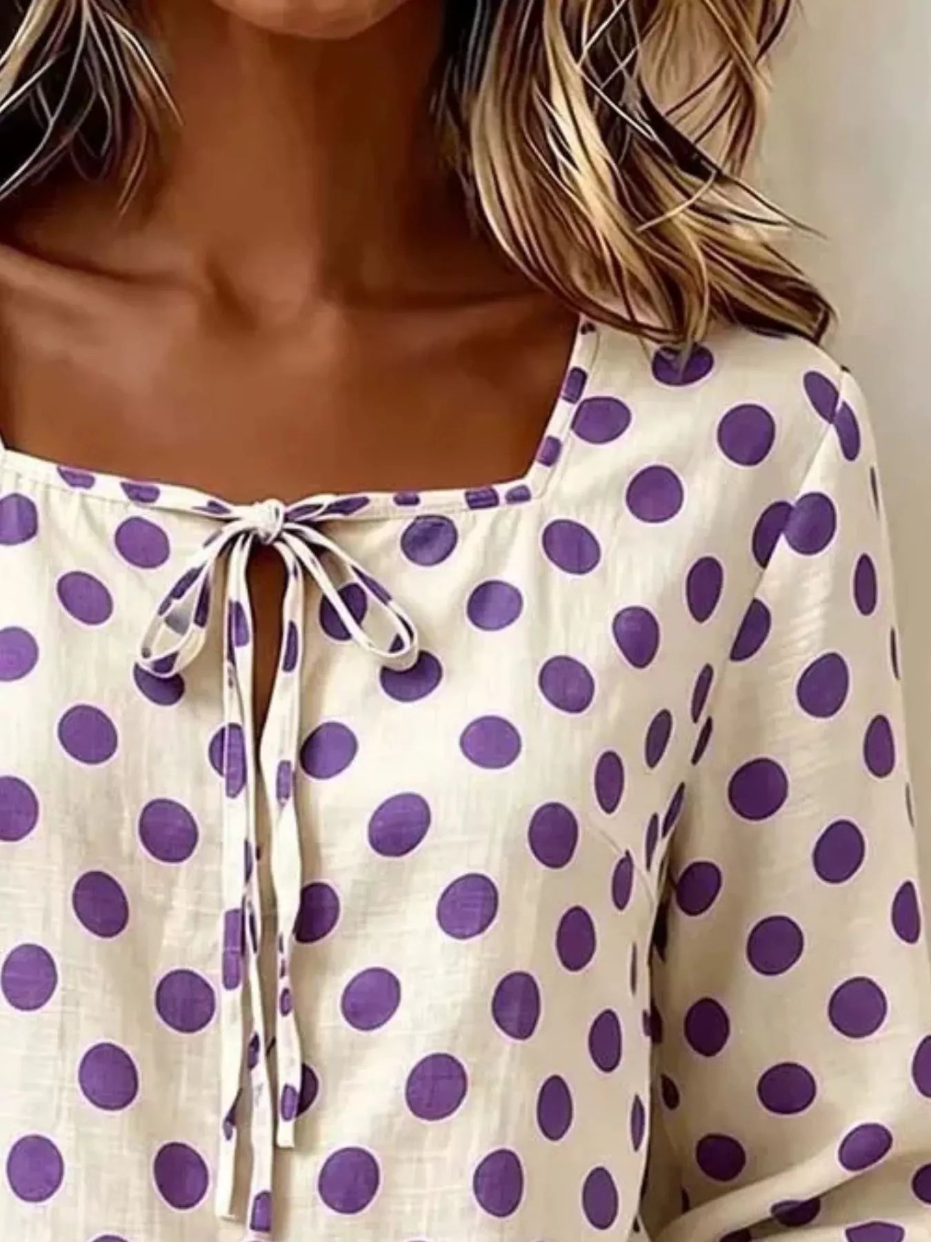 Trendsi Full Size Square Neck Polka Dot Blouse Plus Size -