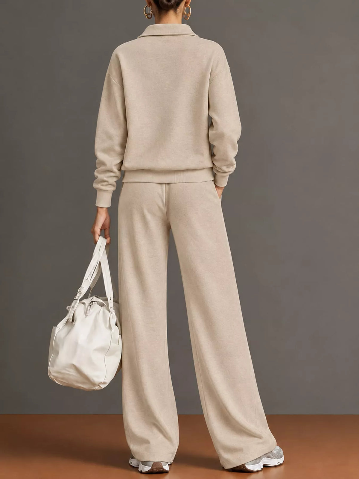 Half Zip Long Sleeve Top and Pants Set — back view