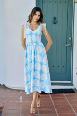 Trendsi SO ME Shell Smocked Bodice Shoulder Tie Lined Midi Dress -