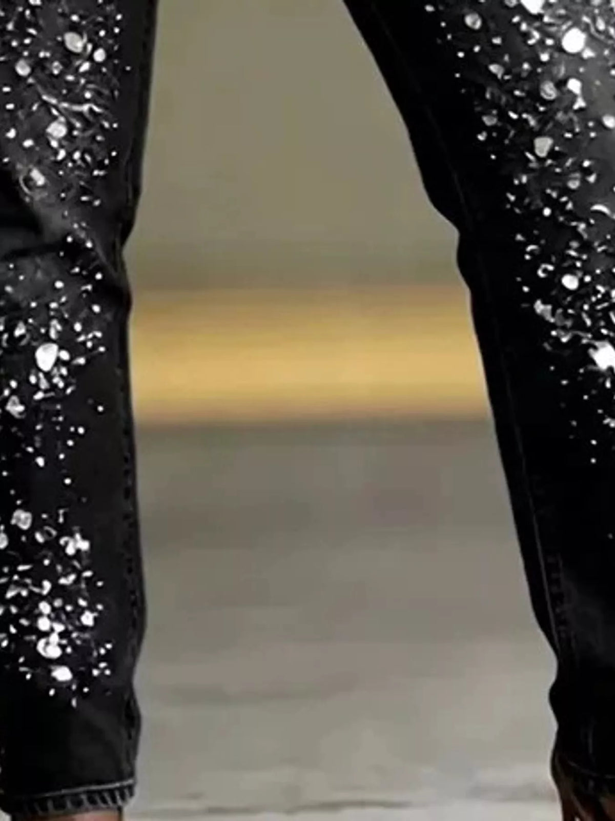 Black rhinestone embellished slim fit jeans