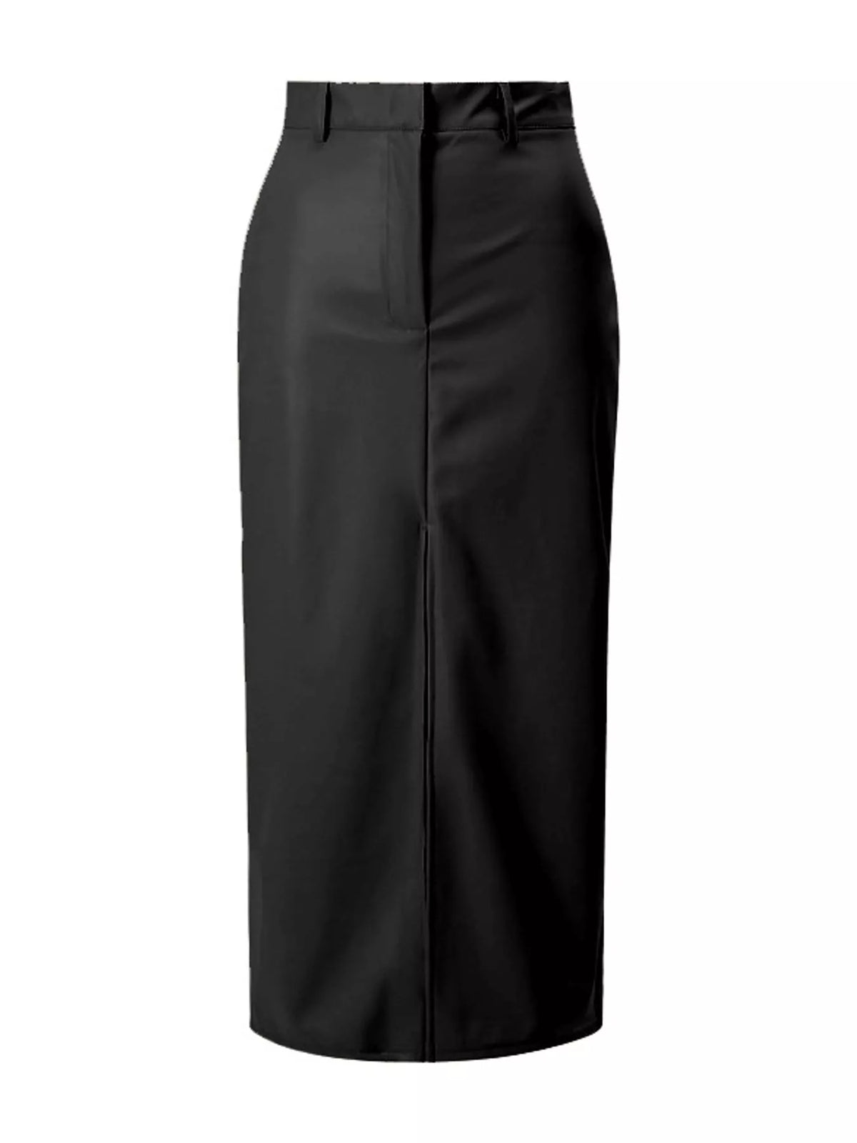 High-Waisted Faux Leather Maxi Skirt with Front Slit — garment front