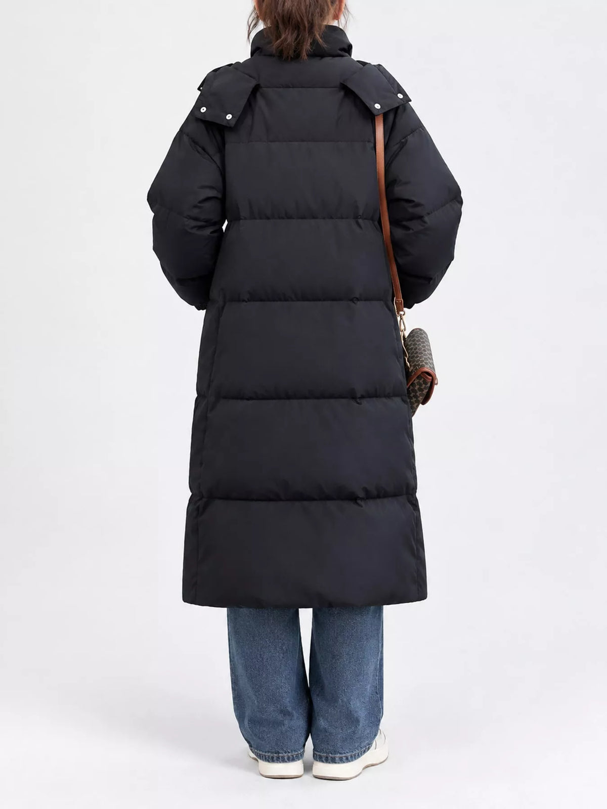 Longline puffer coat, black back
