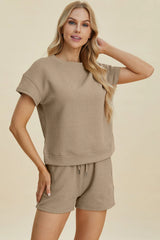 Trendsi Double Take Full Size Texture Short Sleeve Top and Shorts Set -