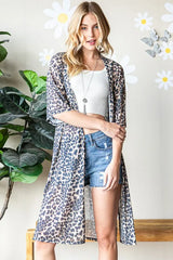 Trendsi Women’s Leopard Print Cardigan Short Sleeve Open Front Polyester Plus Size - Shirts