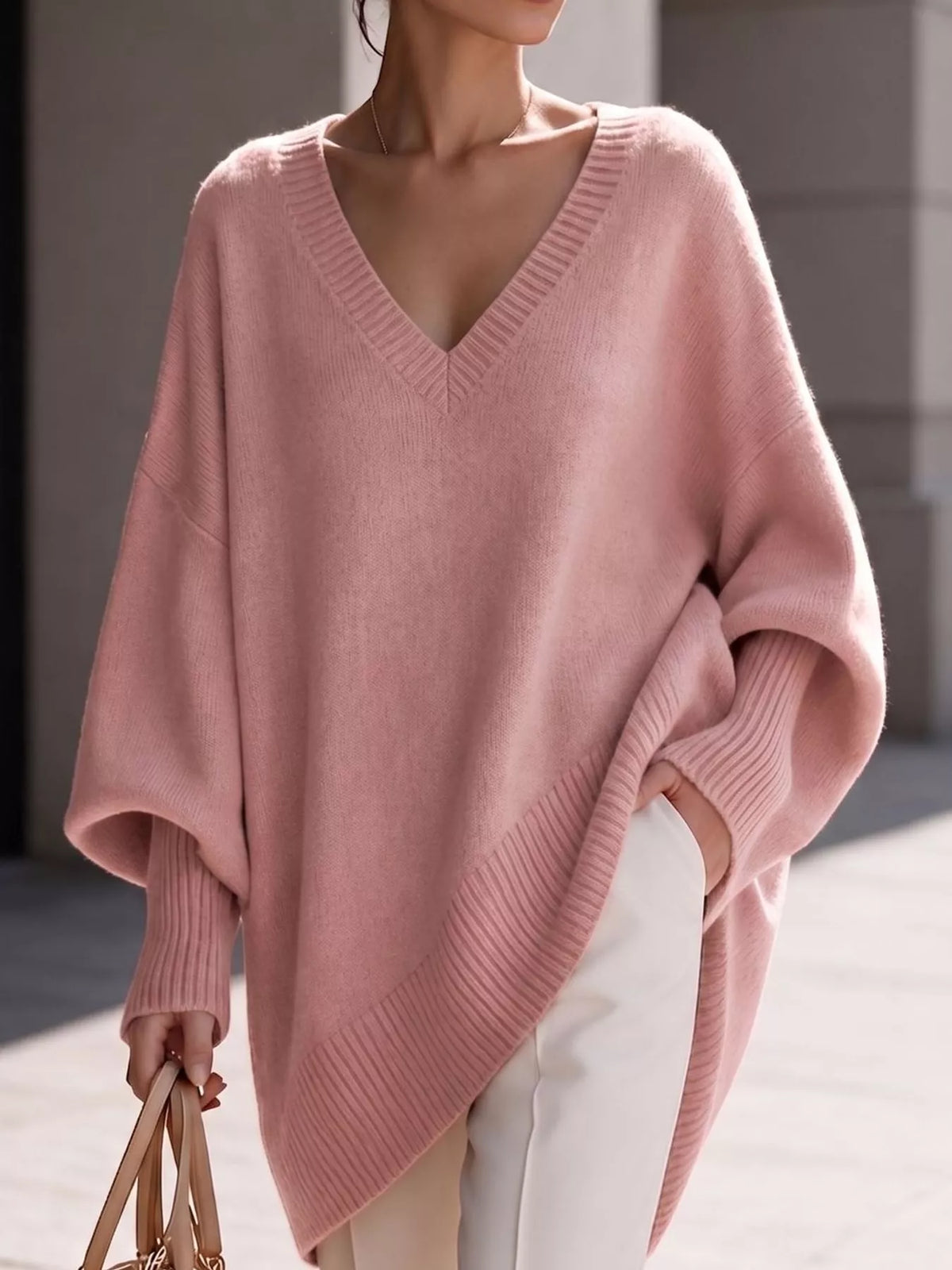 Batwing sweater, pink front