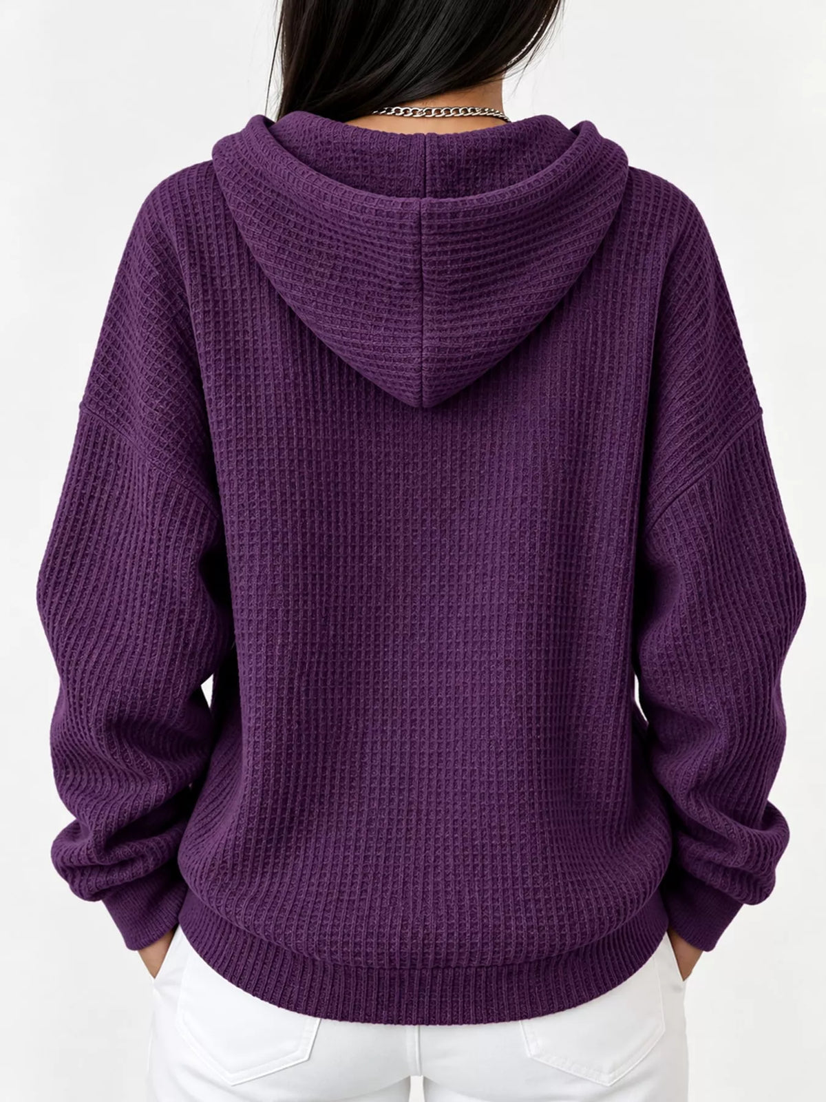 Waffle-knit hoodie, purple back