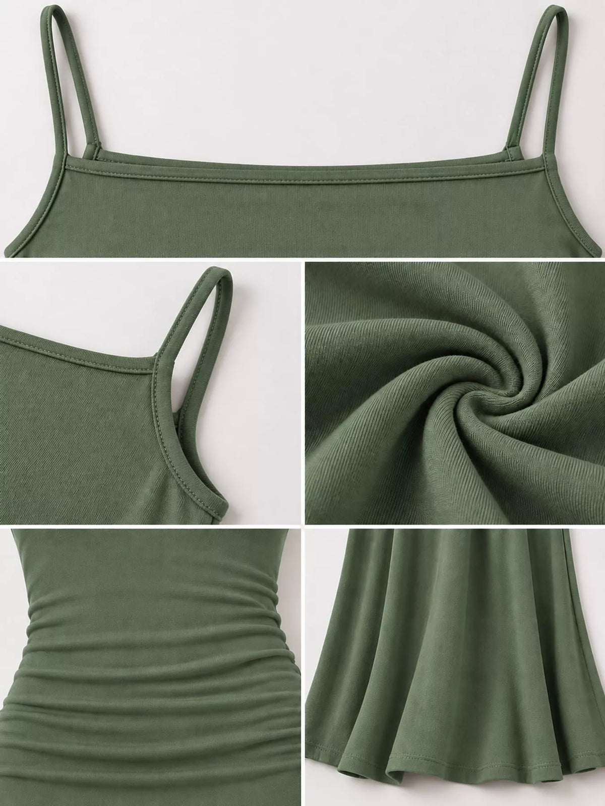 Square neck spaghetti-strap maxi dress, construction and design details