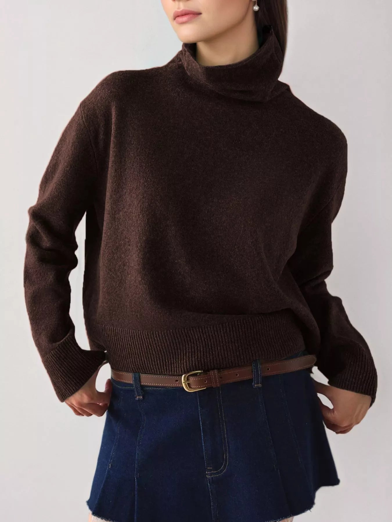 Trendsi Turtleneck Dropped Shoulder Sweater -