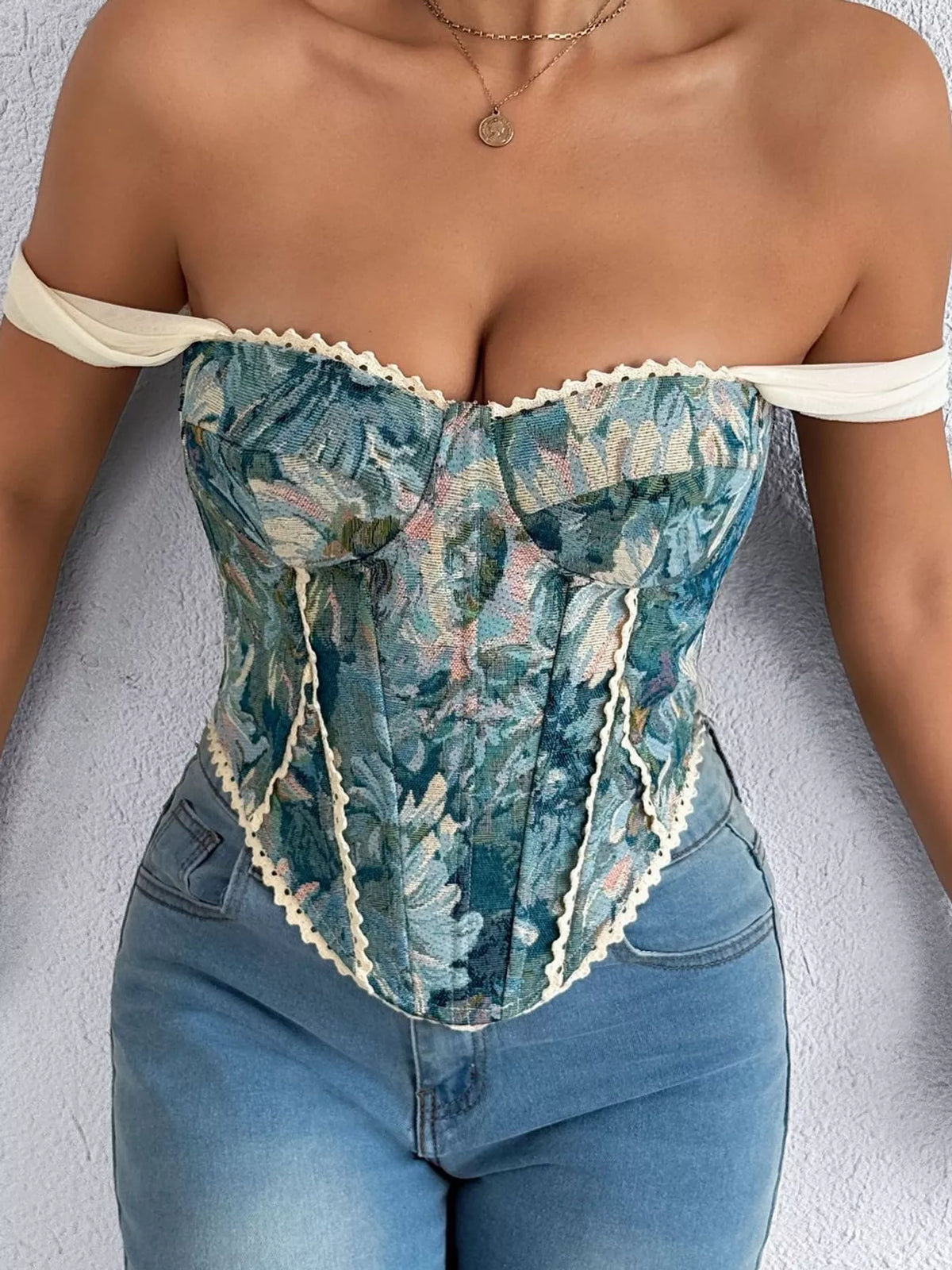 Peacock Blue lace up back printed cami